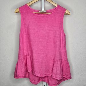 Francesca Bettini Pink Linen Peplum Hem Sleeveless Top Made‎ in Italy Size Small
